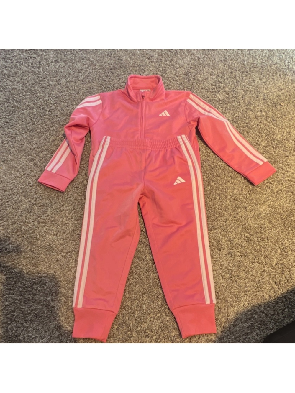 adidas Pink Kids' Athletic One-Piece with White Stripes